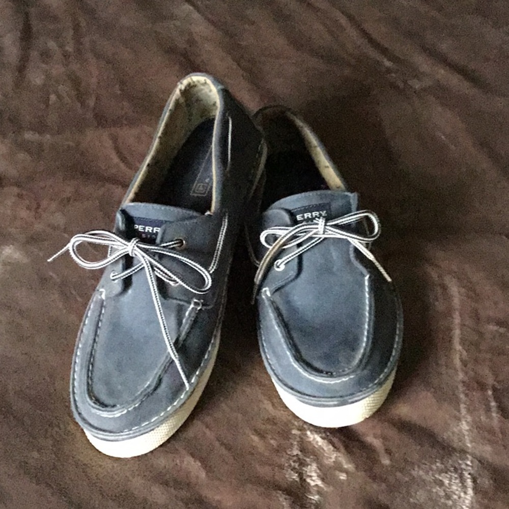 Sperry Preppy Top-Sider Boat Shoes Gray Canvas Nautical Size 10 1/2